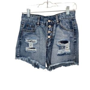 Distressed Button Front Denim Jean Shorts Raw Hem Size Large NWT
